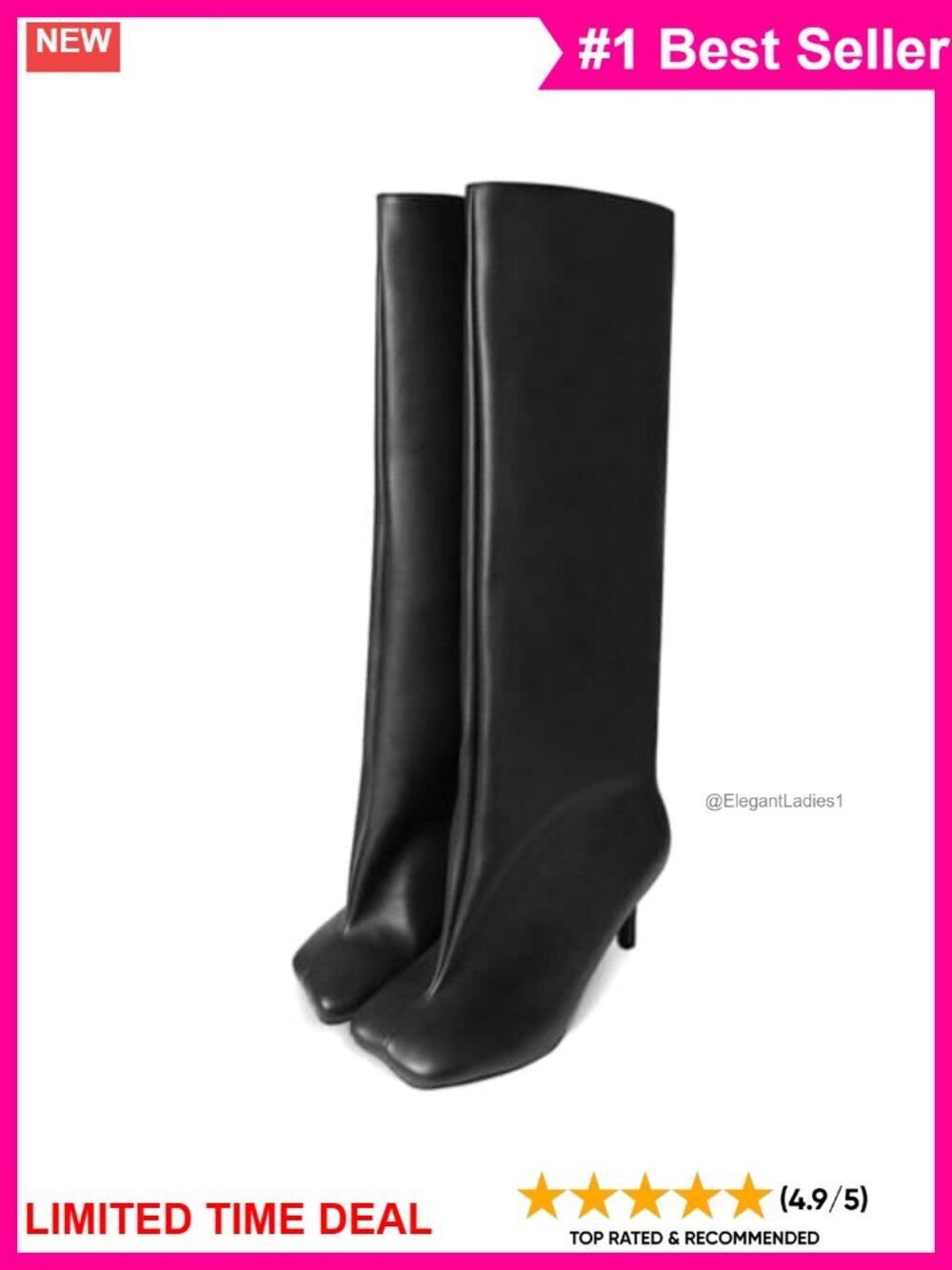 Women's Knee High Stiletto Heel Square Toe PU Tall Boots Wide Calf Pull On